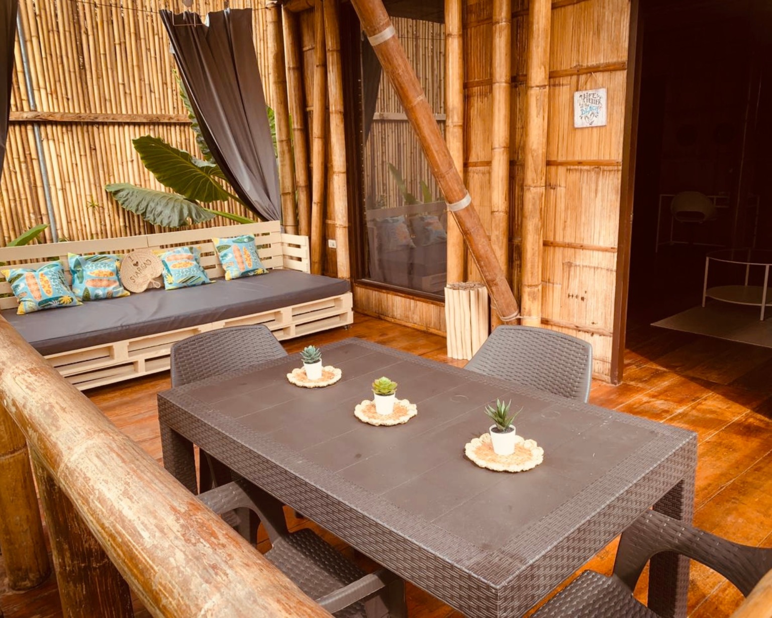 Image showcasing the beautiful terrace in a Family Bungalow at BlissBamboo Homestay on Siargao.